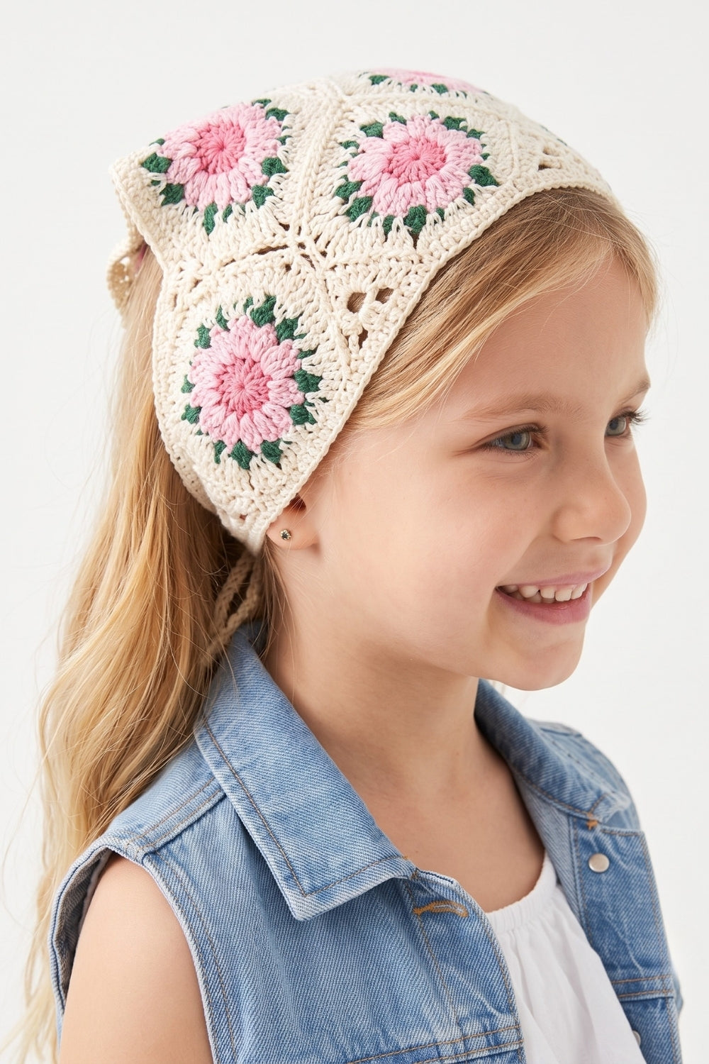 Pembe  Kiraz Çiçeği Desenli Kız Çocuk Bandana