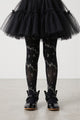 Black Butterfly and Flower Patterned Girls' Tights