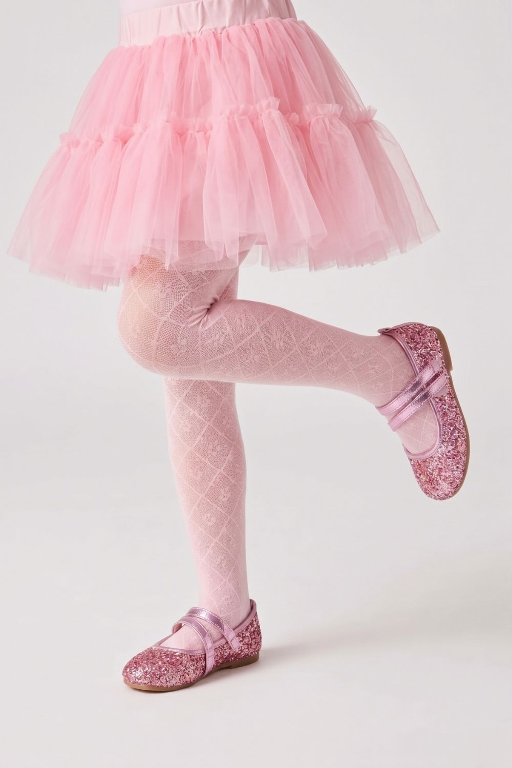 Pembe  Çiçekli Ajur Desenli Kız Çocuk Külotlu Çorap