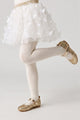 Ecru Floral Print Tights for Girls