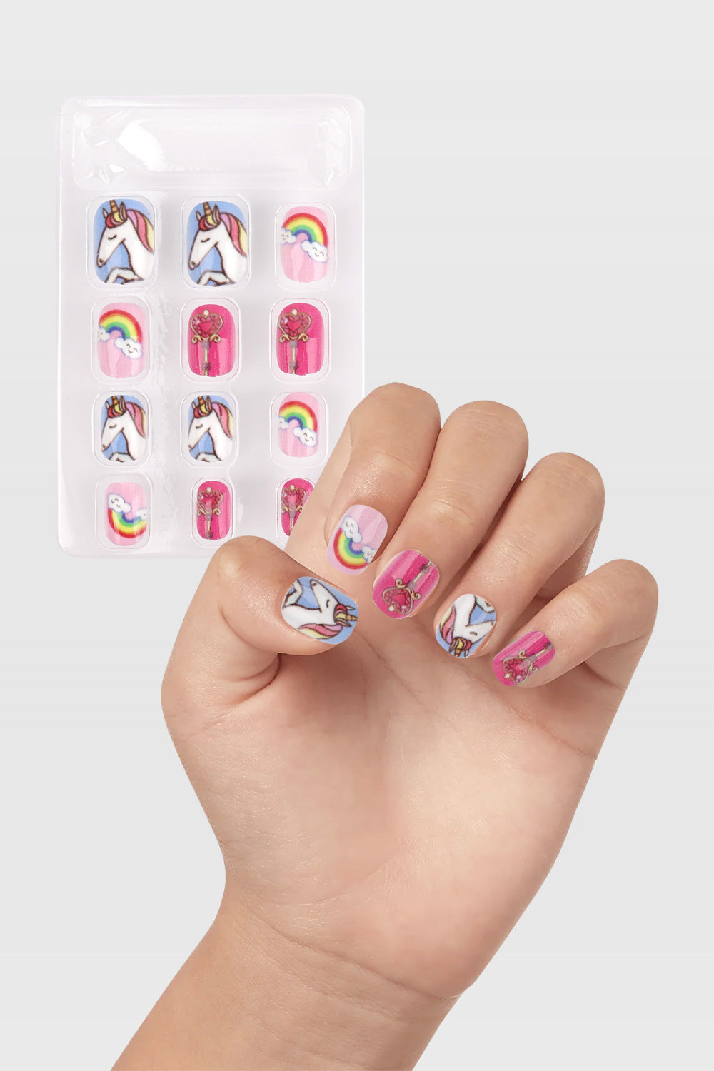 Çok Renkli Gökkuşağı - Unicorn Desenli Kız Çocuk Takma Tırnak