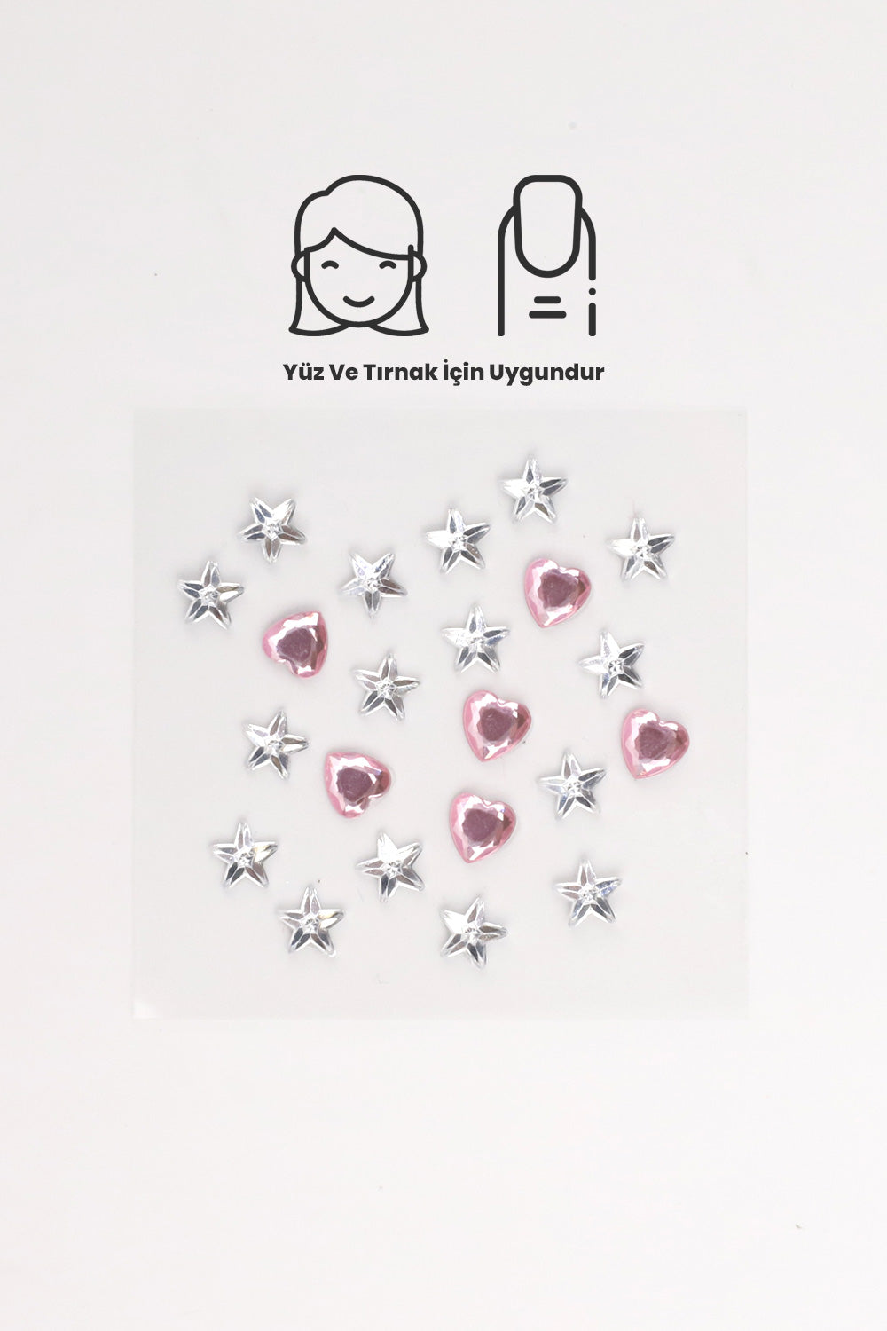 Çok Renkli  Parlak Yıldız Kalp Yüz ve Tırnak Sticker