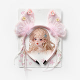 Pembe  İncili Kelebek Kanat Figürlü Kız Çocuk Taç