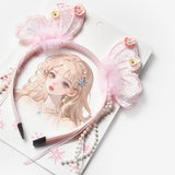 Pembe  İncili Kelebek Kanat Figürlü Kız Çocuk Taç