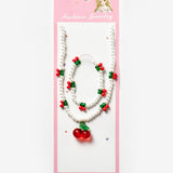 Beyaz  Kiraz Figürlü Kız Çocuk Kolye ve Bileklik Set