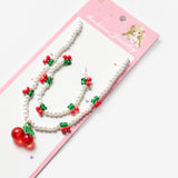 Beyaz  Kiraz Figürlü Kız Çocuk Kolye ve Bileklik Set