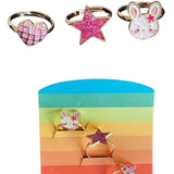 Çok Renkli  Figürlü 3'lü Kız Çocuk Yüzük Set