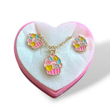 Çok Renkli  Dondurma Figürlü Kız Çocuk Kolye ve Küpe Set