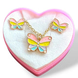 Çok Renkli  Kelebek Figürlü Kız Çocuk Kolye Küpe Set