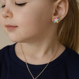 Çok Renkli  Çiçek Figürlü Kız Çocuk Kolye ve Küpe Set