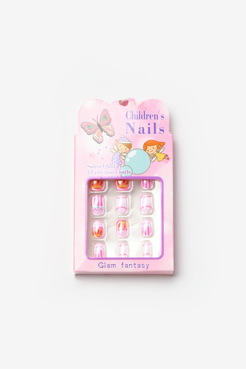 Pembe Taç Desenli Kız Çocuk Takma Tırnak