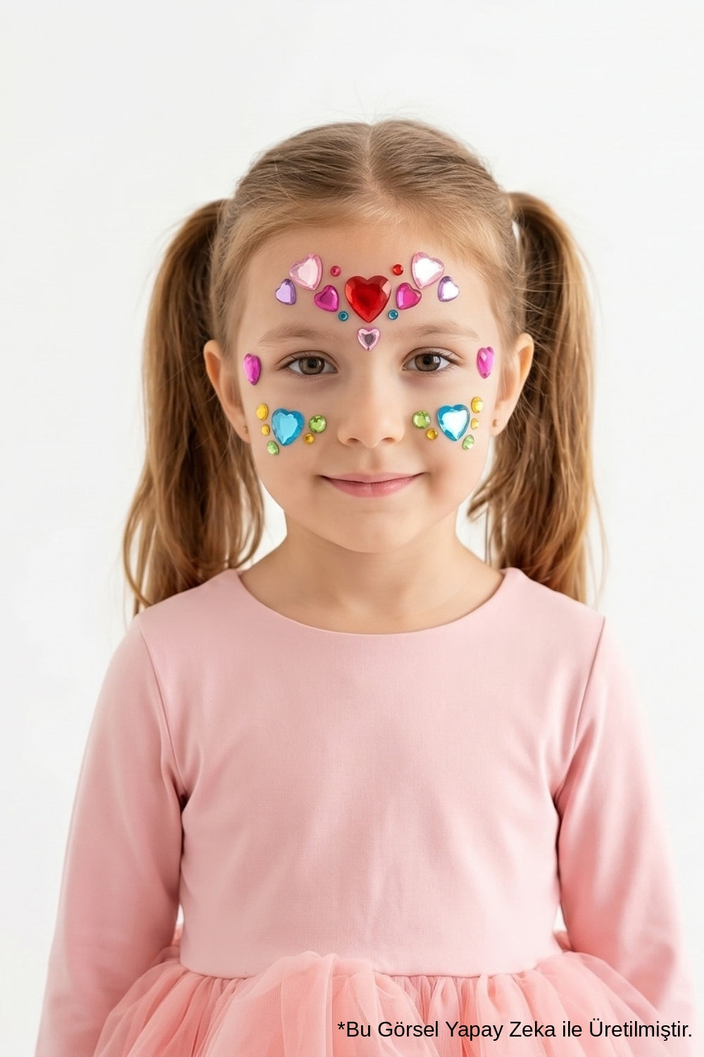 Çok Renkli  Kalp Şekilli Kız Çocuk Yüz Sticker