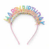 Çok Renkli Saçaklı Happy Birthday Temalı Kız Çocuk Parti Tacı