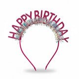 Fuşya Saçaklı Happy Birthday Temalı Kız Çocuk Parti Tacı