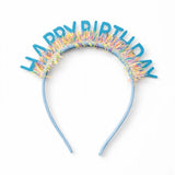 Mavi Saçaklı Happy Birthday Temalı Kız Çocuk Parti Tacı