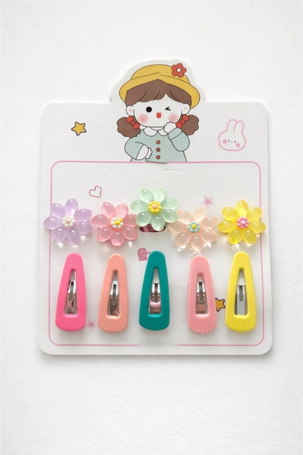 Çok Renkli Çiçek Figürlü 10'lu Karışık Toka Set