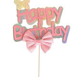 Pembe Fiyonk Detaylı Happy Birthday Pasta Süsü