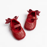 Kırmızı  Topuğu Fiyonklu Kız Bebek Ayakkabı