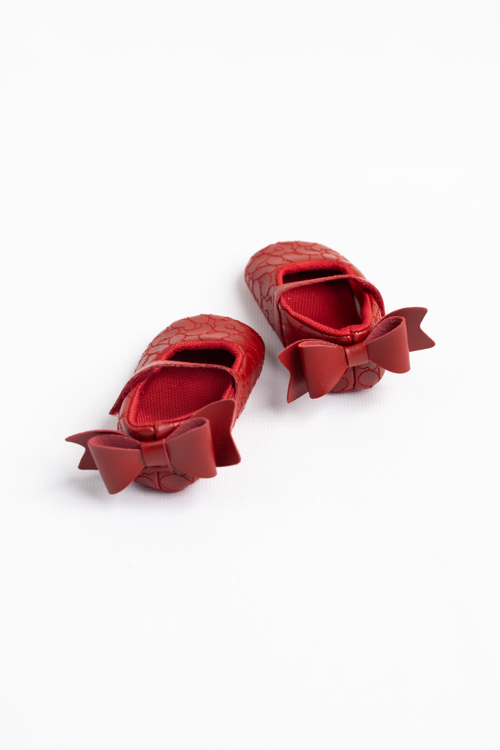 Kırmızı  Topuğu Fiyonklu Kız Bebek Ayakkabı