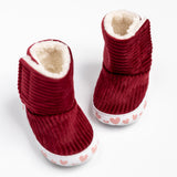 Bordo  Tabanı Kalp Basklı Bebek Ev Botu