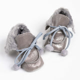 Gri  İpli Ponponlu Bebek Ayakkabı