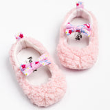 Pembe  Yünlü Çiçek Fiyonklu Kız Bebek Ayakkabı