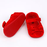Kırmızı  Fiyonk Detaylı Kadife Kız Bebek Ayakkabı