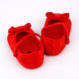 Kırmızı  Fiyonk Detaylı Kadife Kız Bebek Ayakkabı