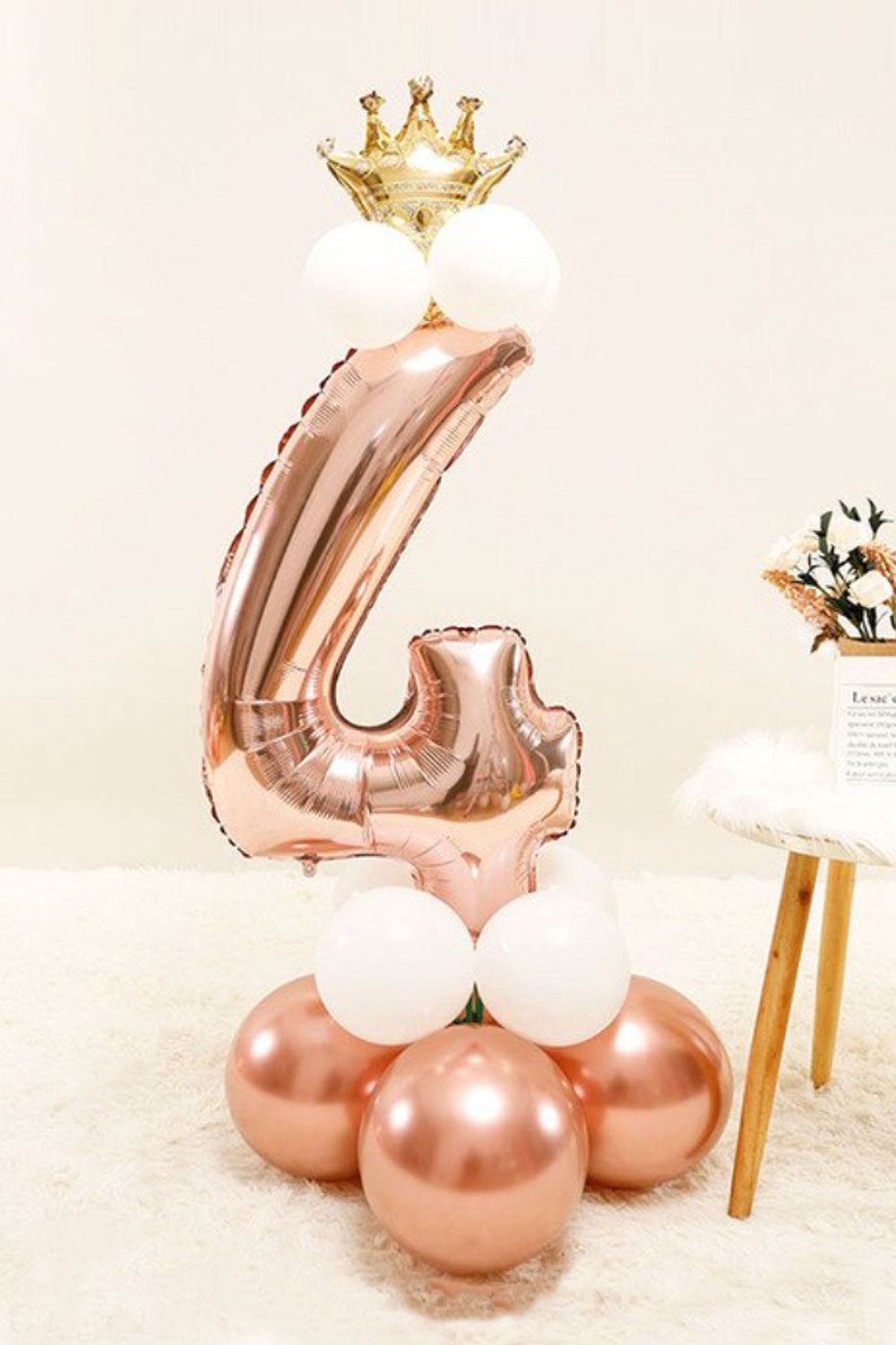Rose  4 Rakamı Taçlı Balon Set