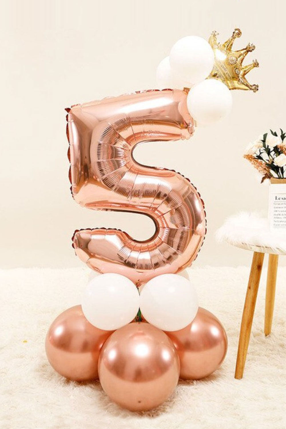Rose  5 Rakamı Taçlı Balon Set