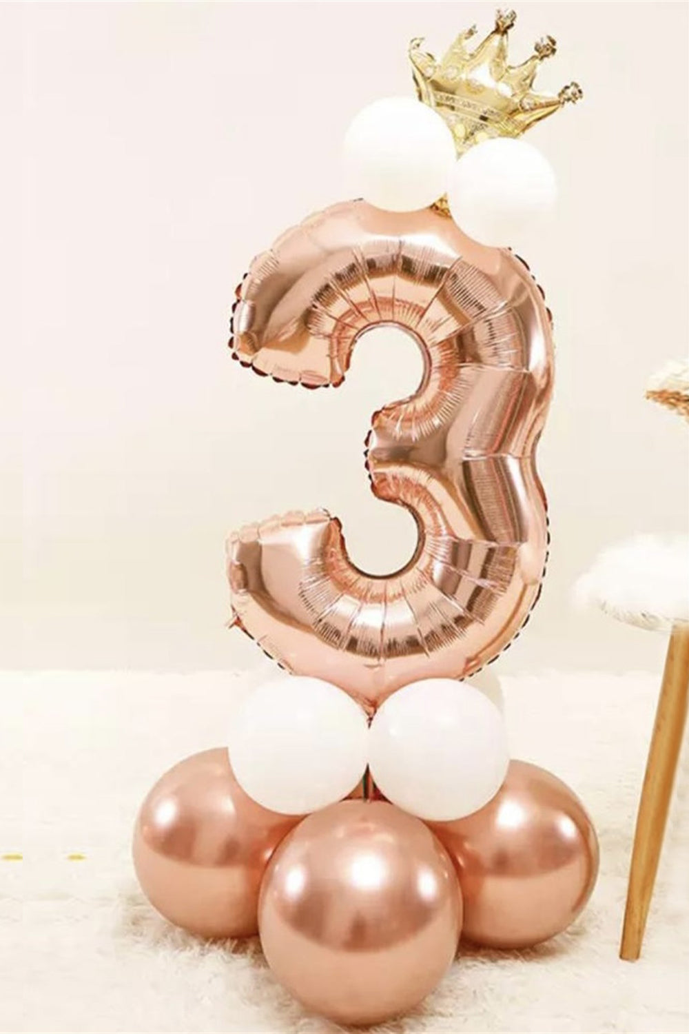 Rose  3 Rakamı Taçlı Balon Set