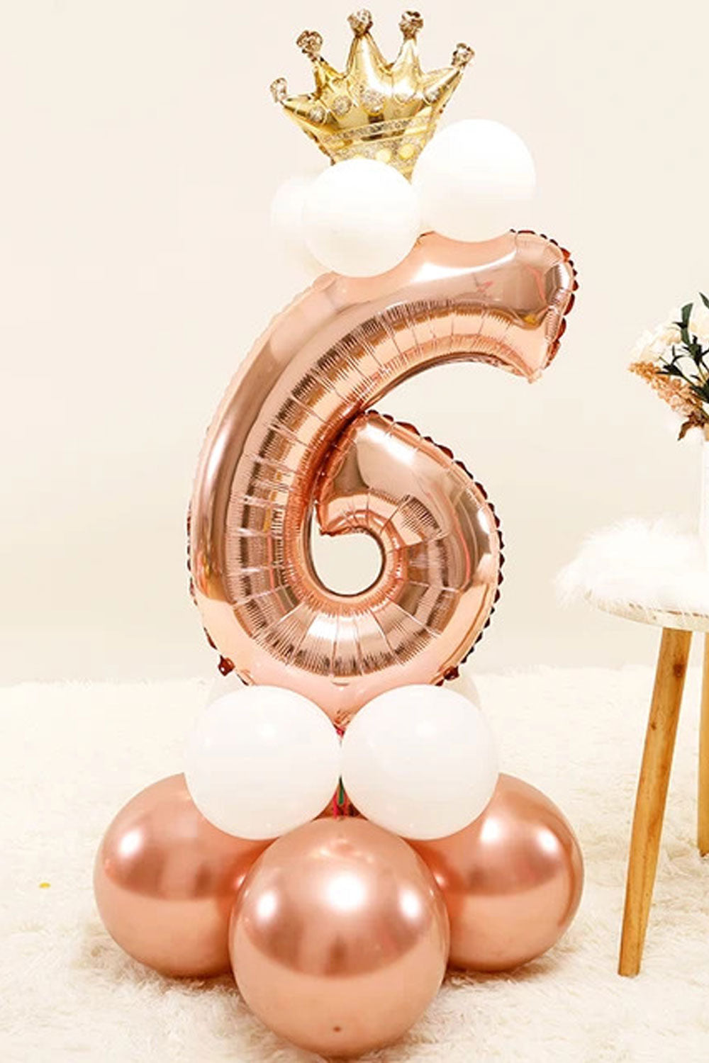 Rose  6 Rakamı Taçlı Balonlu Set