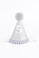 Gray 5 Year Old Pompom Cone Birthday Crown 