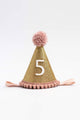 Dusty Rose 5 Year Old Pompom Cone Birthday Crown 