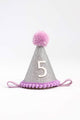 Lila 5 Year Old Pompom Cone Birthday Crown 