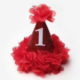 Kırmızı  1 Yaş Huni Doğum Günü Tacı