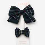 Yeşil  Ekose Fiyonk Anne Kız Toka Set