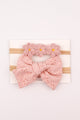 Dusty Rose Cutwork Bow Knit Flower 2-Piece Girls Hairband Set