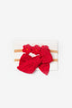 Red Scallop Bow Knit Flower 2-Piece Girls Hair Band Set