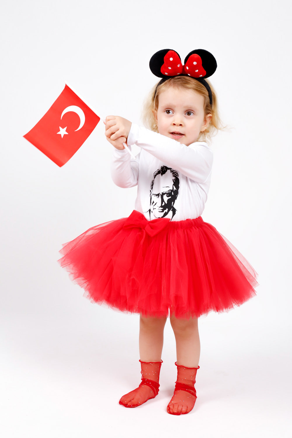 Kırmızı  Fiyonklu Kız Çocuk Tül Etek - Evelyn