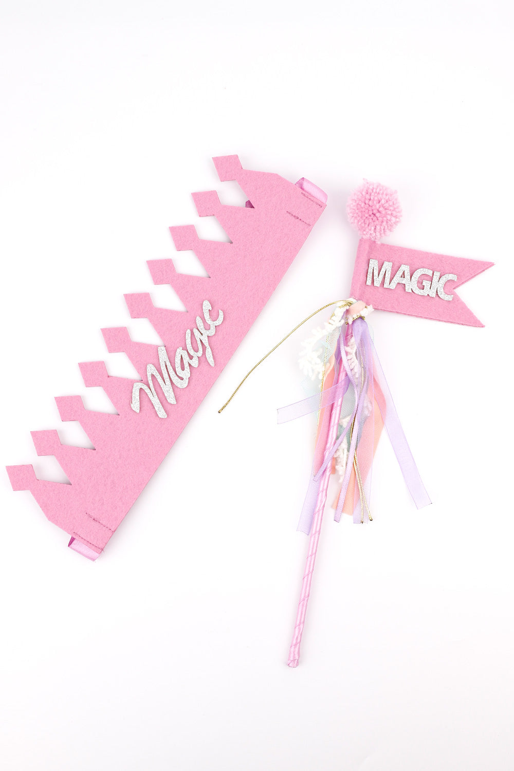 Lila  Simli Magic Yazılı Taç ve Asa Set
