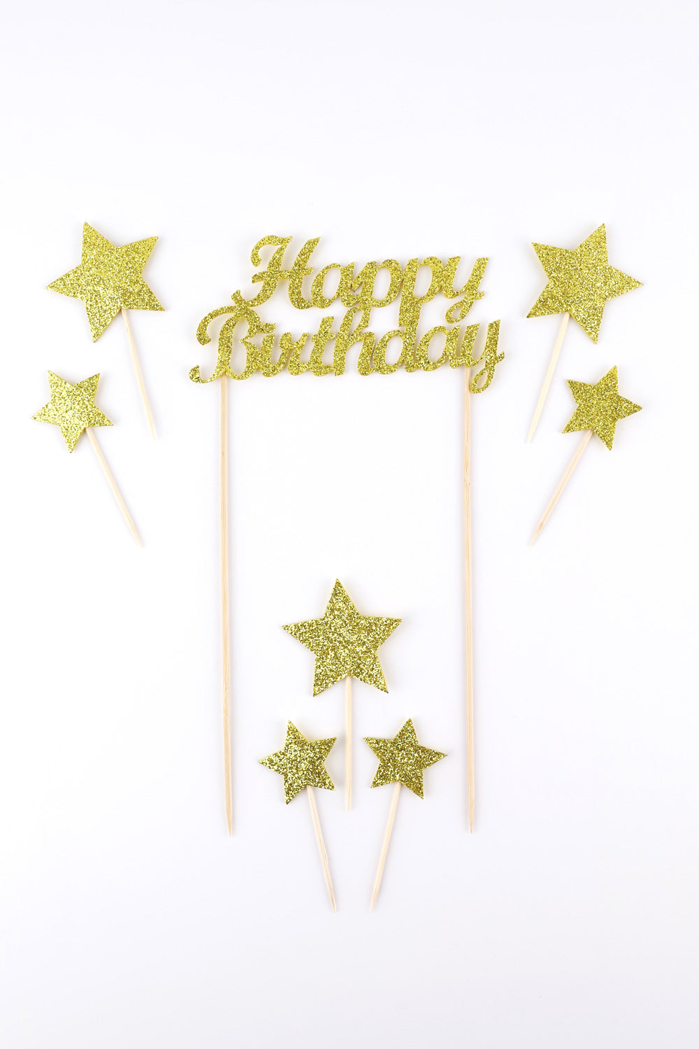 Altın  Happy Birthday Yıldız Pasta Süsü