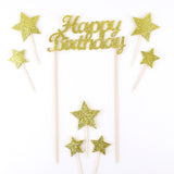 Altın  Happy Birthday Yıldız Pasta Süsü