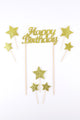 Altın  Happy Birthday Yıldız Pasta Süsü
