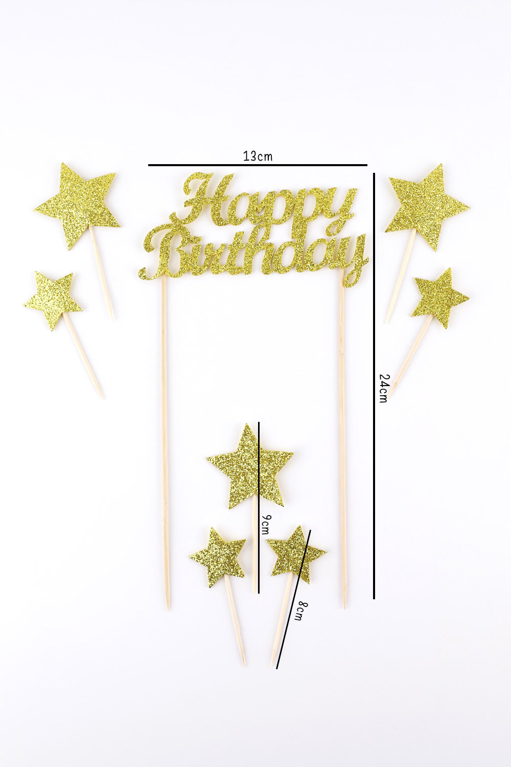 Altın  Happy Birthday Yıldız Pasta Süsü
