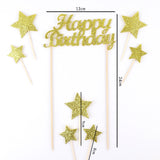 Altın  Happy Birthday Yıldız Pasta Süsü