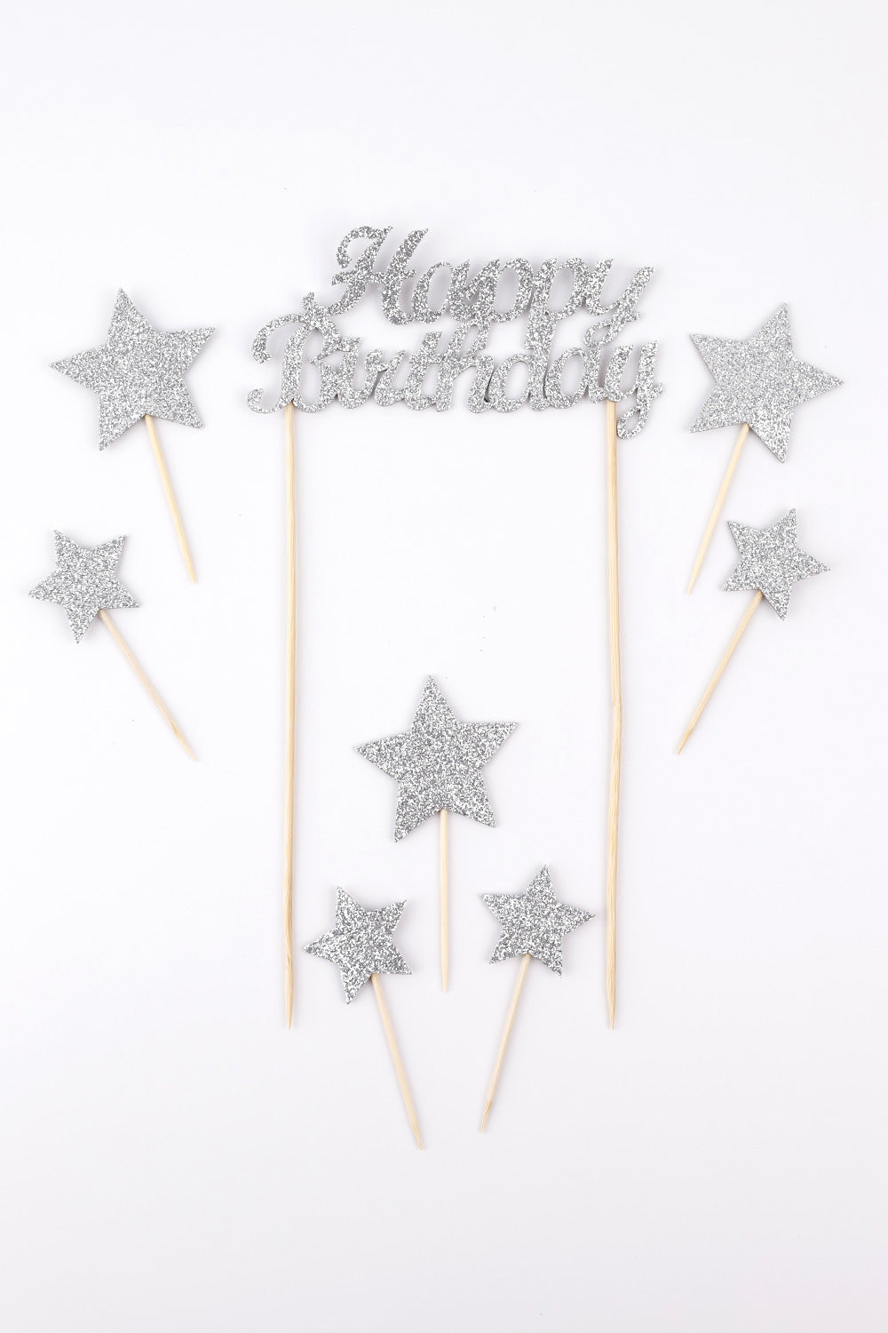 Gümüş  Happy Birthday Yıldız Pasta Süsü