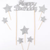 Gümüş  Happy Birthday Yıldız Pasta Süsü