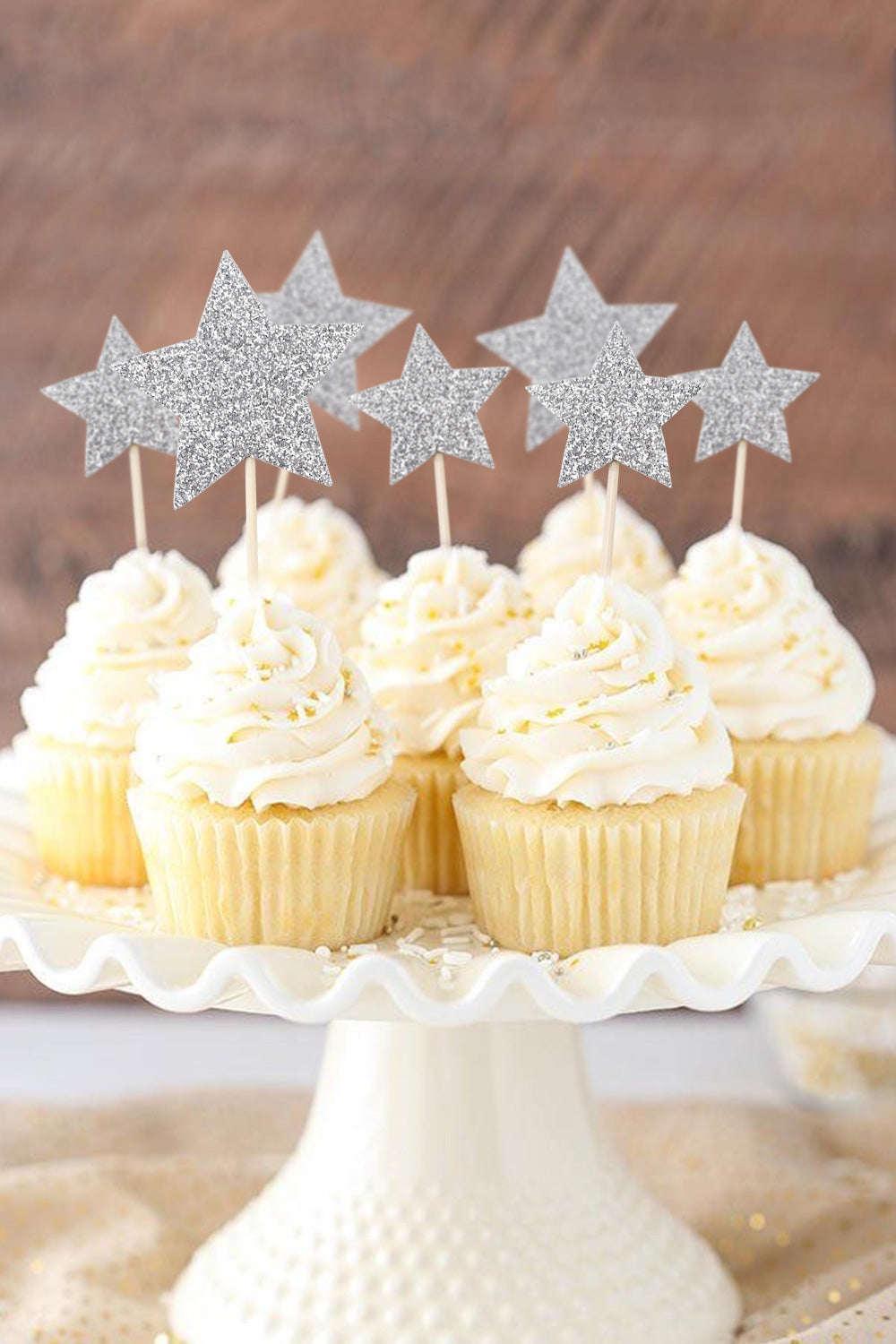 Gümüş  Happy Birthday Yıldız Pasta Süsü