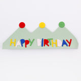 Yeşil  Lastikli Keçe Happy Birthday Taç